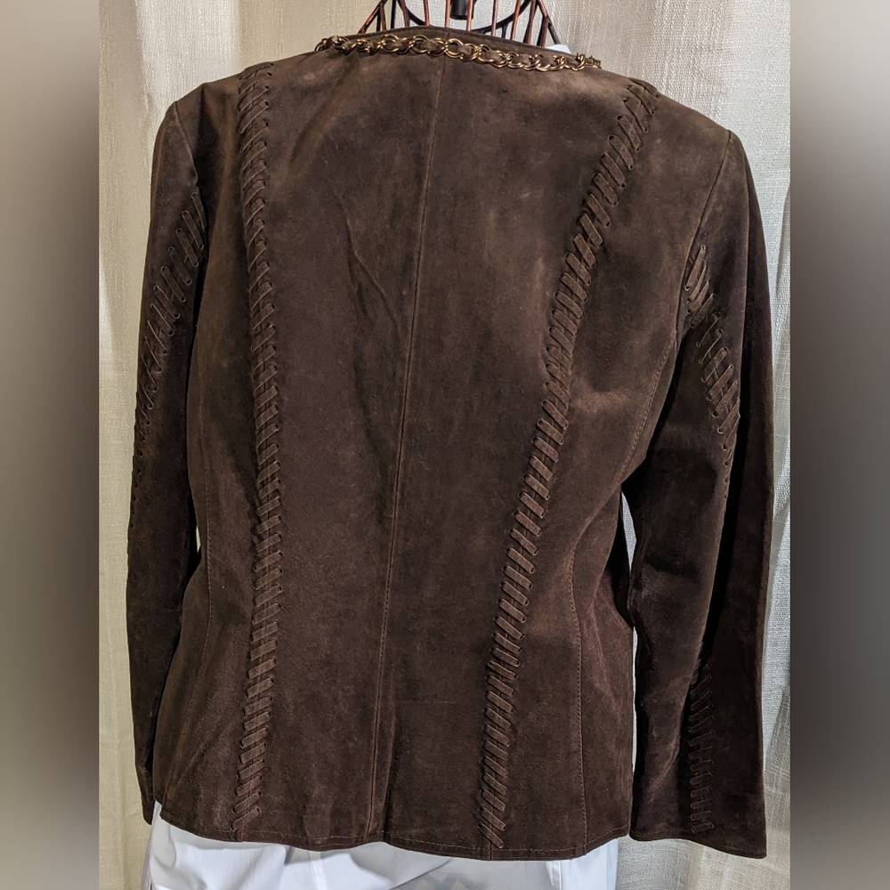 Brown Leather Jacket with Chain Detail - Picture 3 of 10
